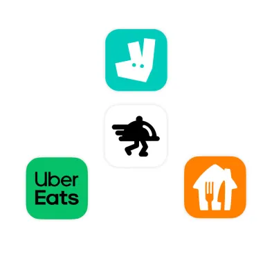 Logos for Just Eat Deliveroo Flipdish Uber Eats