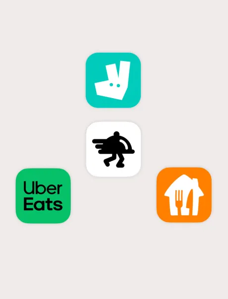 Logos for Just Eat Deliveroo Flipdish Uber Eats