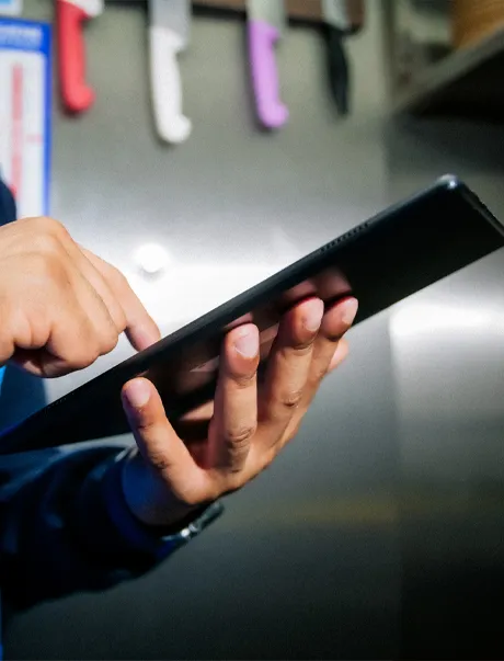 Tablet user touching screen