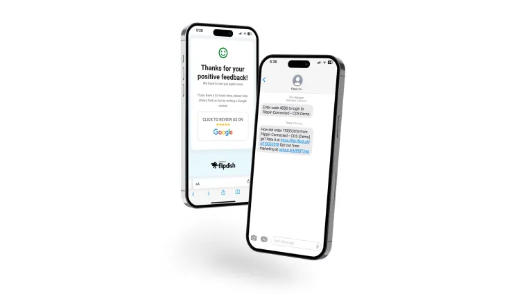 Customer feedback app on phones on white background